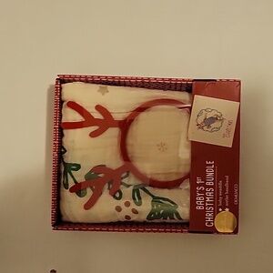 New in Box: Baby's 1st Christmas Bundle: Photo Swaddle and Antler Headband